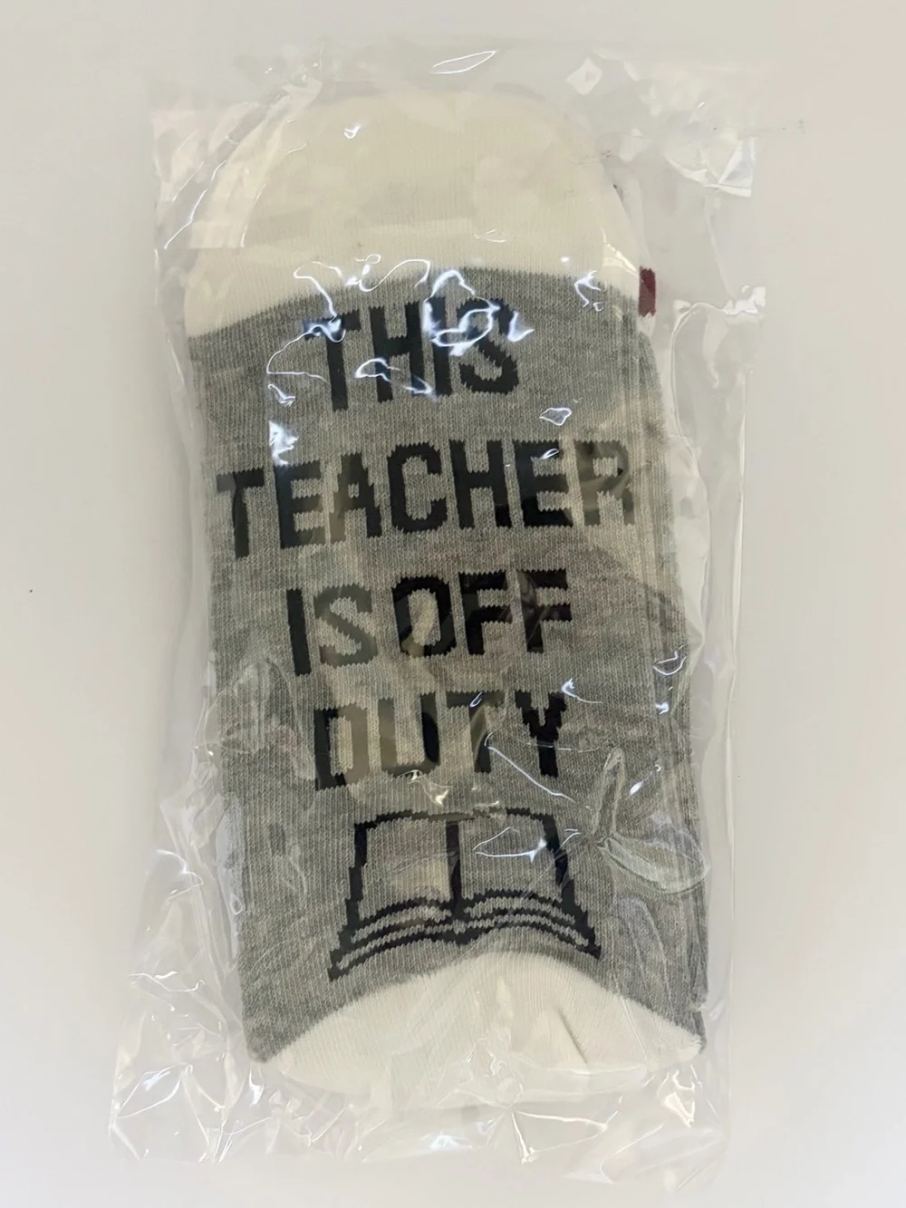 Novelty 'This Teacher Is Off Duty' Gray & White Socks